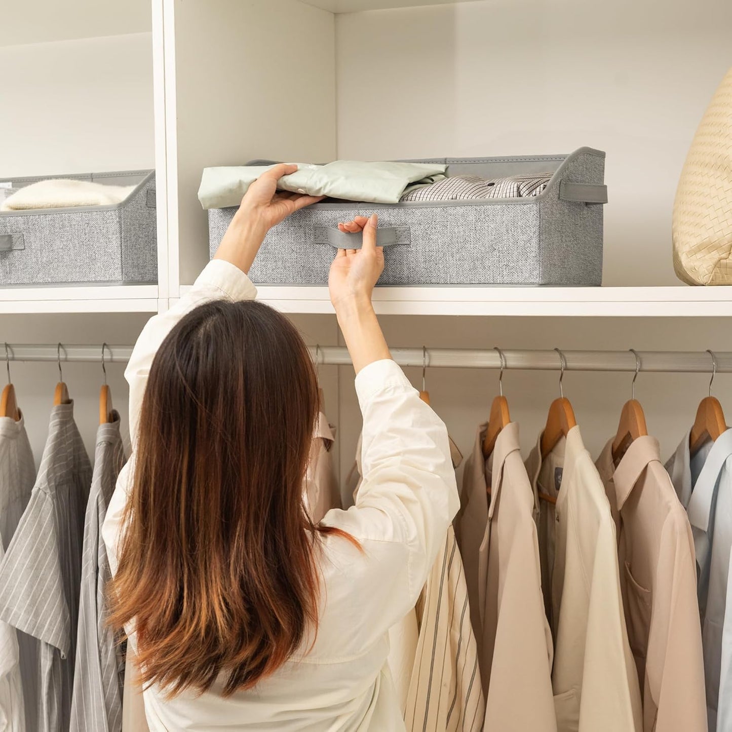 Closet Organizers and Storage, Trapezoid Storage Bins, Gray, Dog Toy Bin, Storage Baskets for Shelves, Fabric Storage Bins with Handles, Clothing Organizer, Gray, 3-Pack