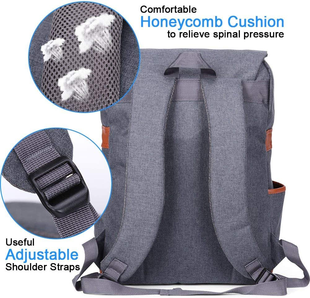 Vintage Laptop Backpack for Women Men,Travel Backpacks with USB Charging Port Fashion Backpack Fits 15.6Inch Notebook, Grey