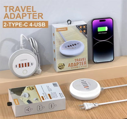 PD 50W Multi Port Charger Type C Fast Charging EU US Plug Wall Charger 6 Port USB Quick Phone Charger with Touch LED/ Fill Light