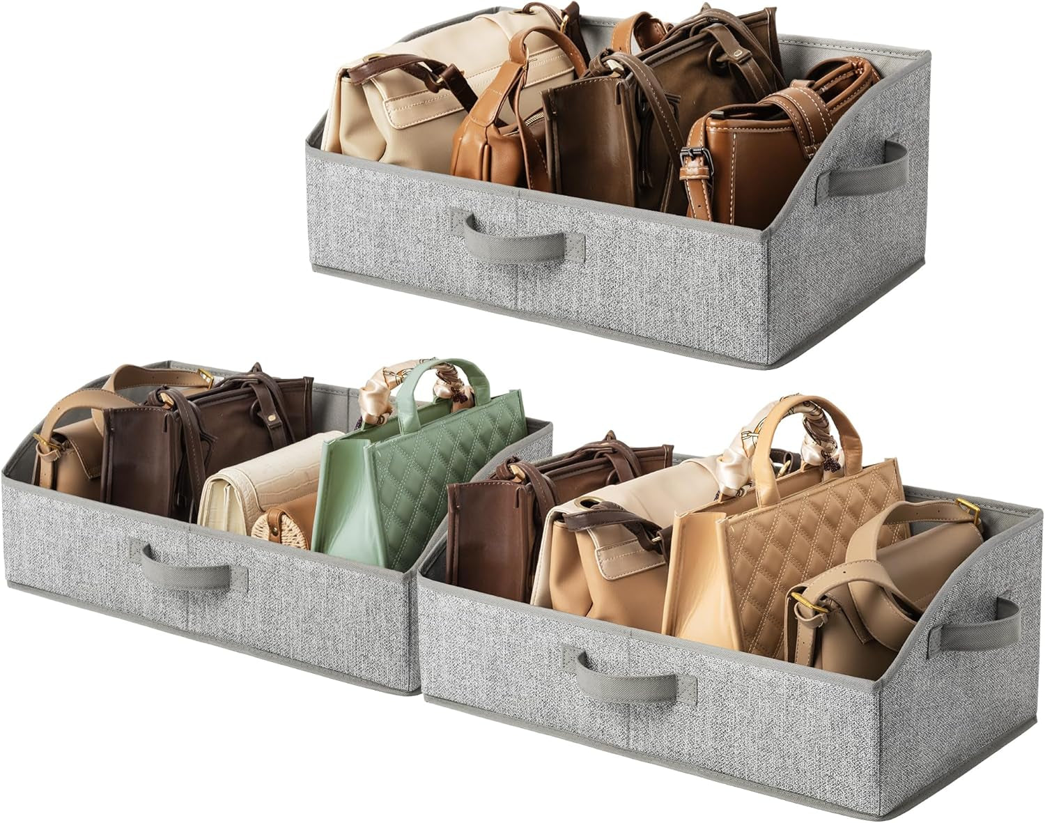 Closet Organizers and Storage, Trapezoid Storage Bins, Gray, Dog Toy Bin, Storage Baskets for Shelves, Fabric Storage Bins with Handles, Clothing Organizer, Gray, 3-Pack