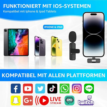 Wireless Lavalier Microphone for Iphone Android Plug and Play Wireless Noise Canceling Microphone Youtube Tiktok Live Streamin
