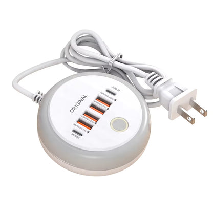 PD 50W Multi Port Charger Type C Fast Charging EU US Plug Wall Charger 6 Port USB Quick Phone Charger with Touch LED/ Fill Light