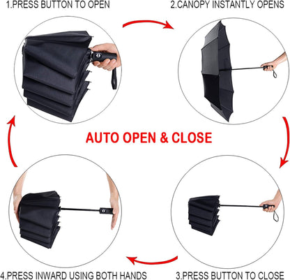 2 Packs Travel Umbrella Windproof Auto Open & Close Collapsible Folding Small Compact Backpack Car Travel Essentials Purse Umbrellas for Rain