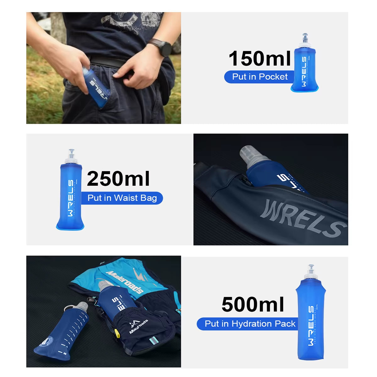 1Pc150Ml/250Ml/500Ml Outdoor Collapsible Silicone Bite Size Water Bottle Running Camping Hiking Travel Convenient Water Bottle