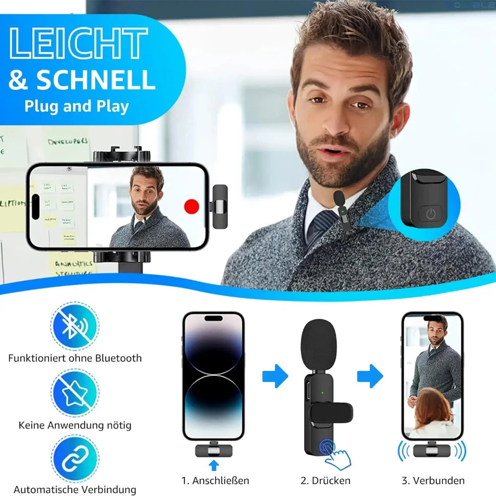 Wireless Lavalier Microphone for Iphone Android Plug and Play Wireless Noise Canceling Microphone Youtube Tiktok Live Streamin