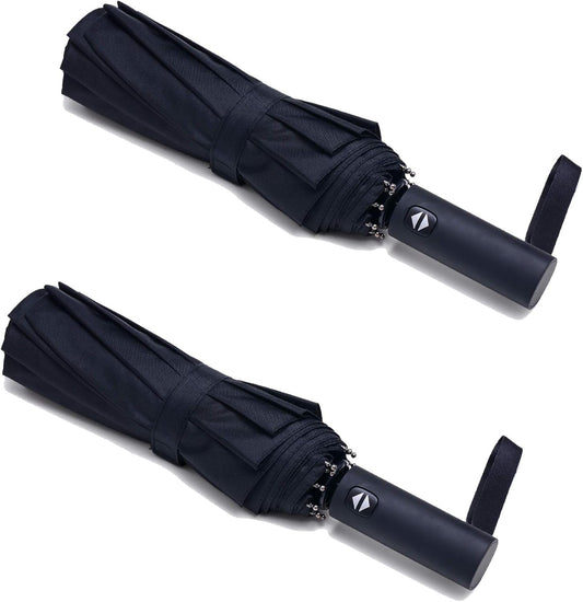 2 Packs Travel Umbrella Windproof Auto Open & Close Collapsible Folding Small Compact Backpack Car Travel Essentials Purse Umbrellas for Rain