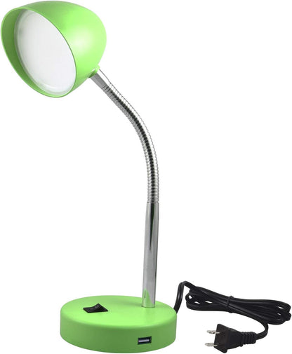 LED Desk Lamp with USB Charging Port, Green Desk Lamp, Adjustable Neck, On/Off Switch, Modern Table Lamp for Reading, Work or School, Warm Gentle Light