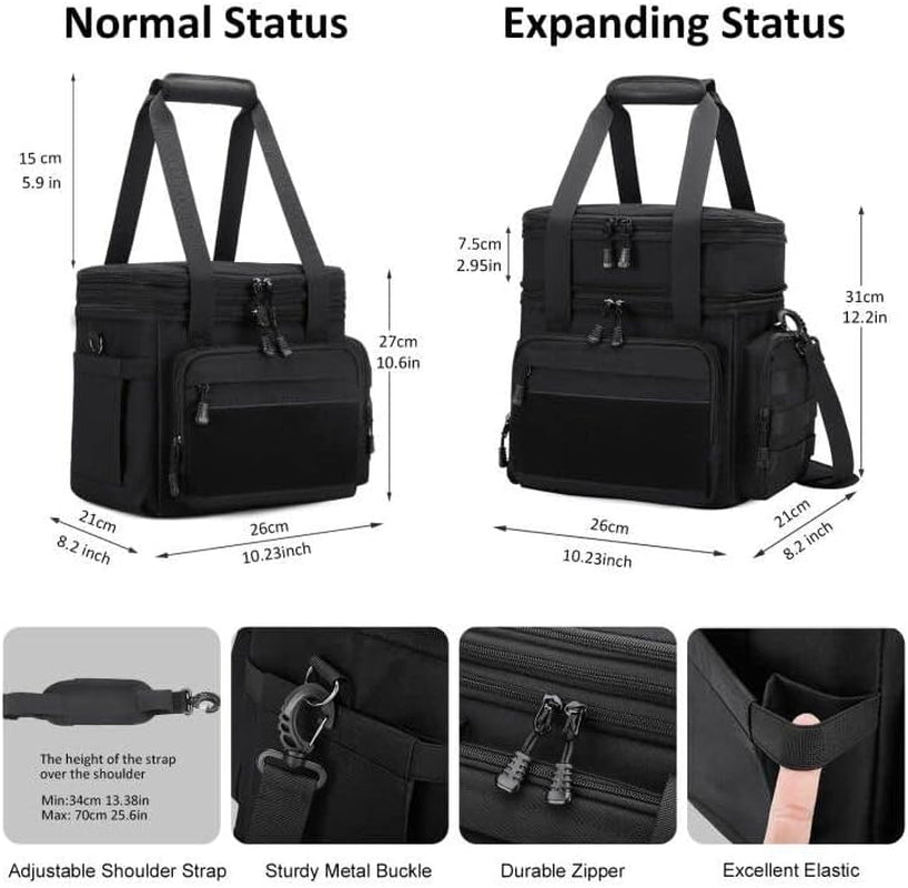 Tactical Lunch Box for Men, Insulated Lunch Bag Adult, Thermal Lunchbox Leakproof Waterproof Cooler Bag, Large Lunch Pail for Work Office Camping Travel (Black)